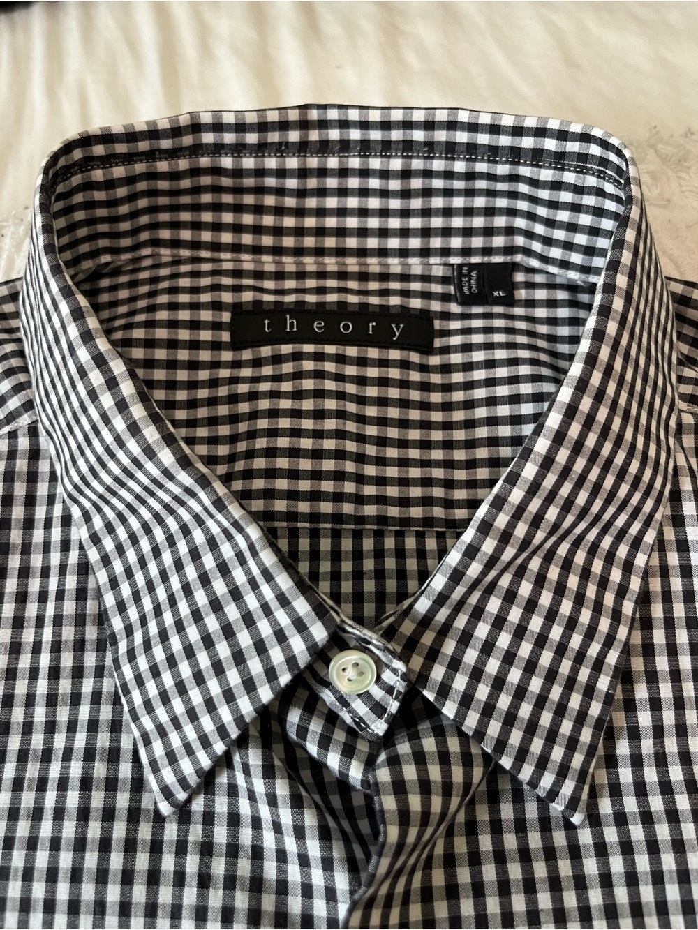 Theory Men's Black and White Gingham Button-Down Shirt - Picture 6 of 8